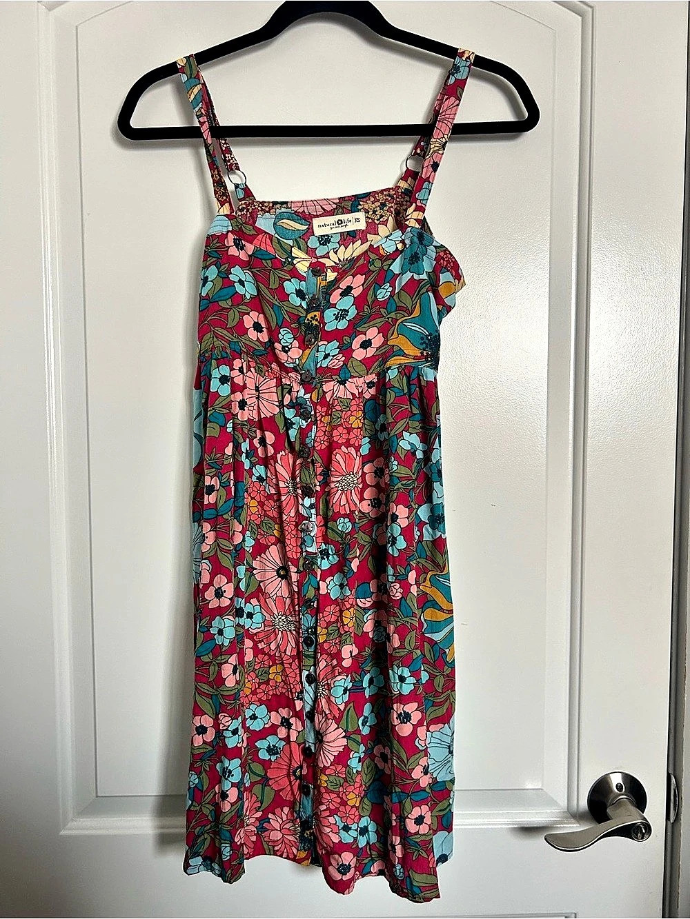 Natural Life Floral Print Midi Dress Size XS Chic Boho Cottagecore Coastal Retro